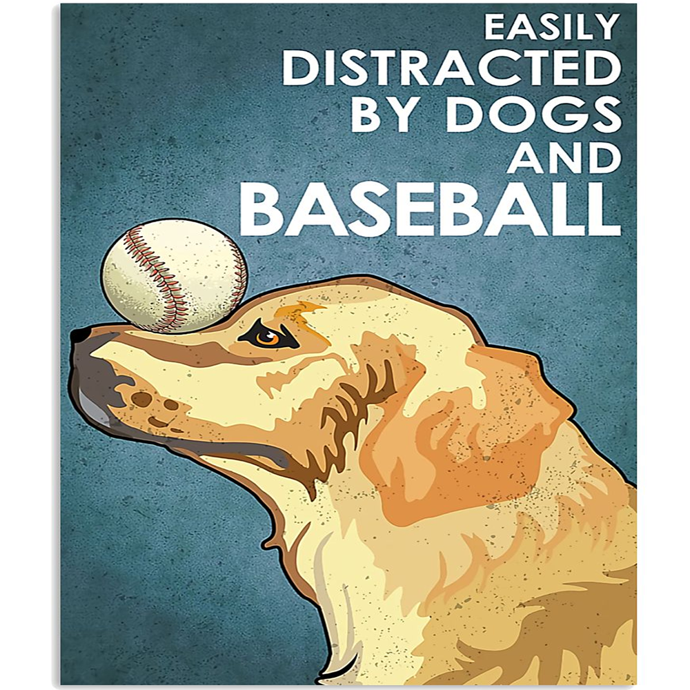 Golden Retriever Poster Easily Distracted By Dogs And Baseball, Gifts For Golden Retriever Lovers