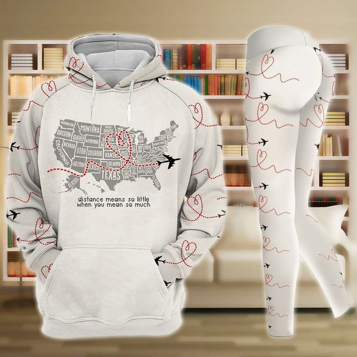 White Distance Means So Little When You Mean So Much Valentine Couple Legging Hoodie , Valentine Legging Hoodie