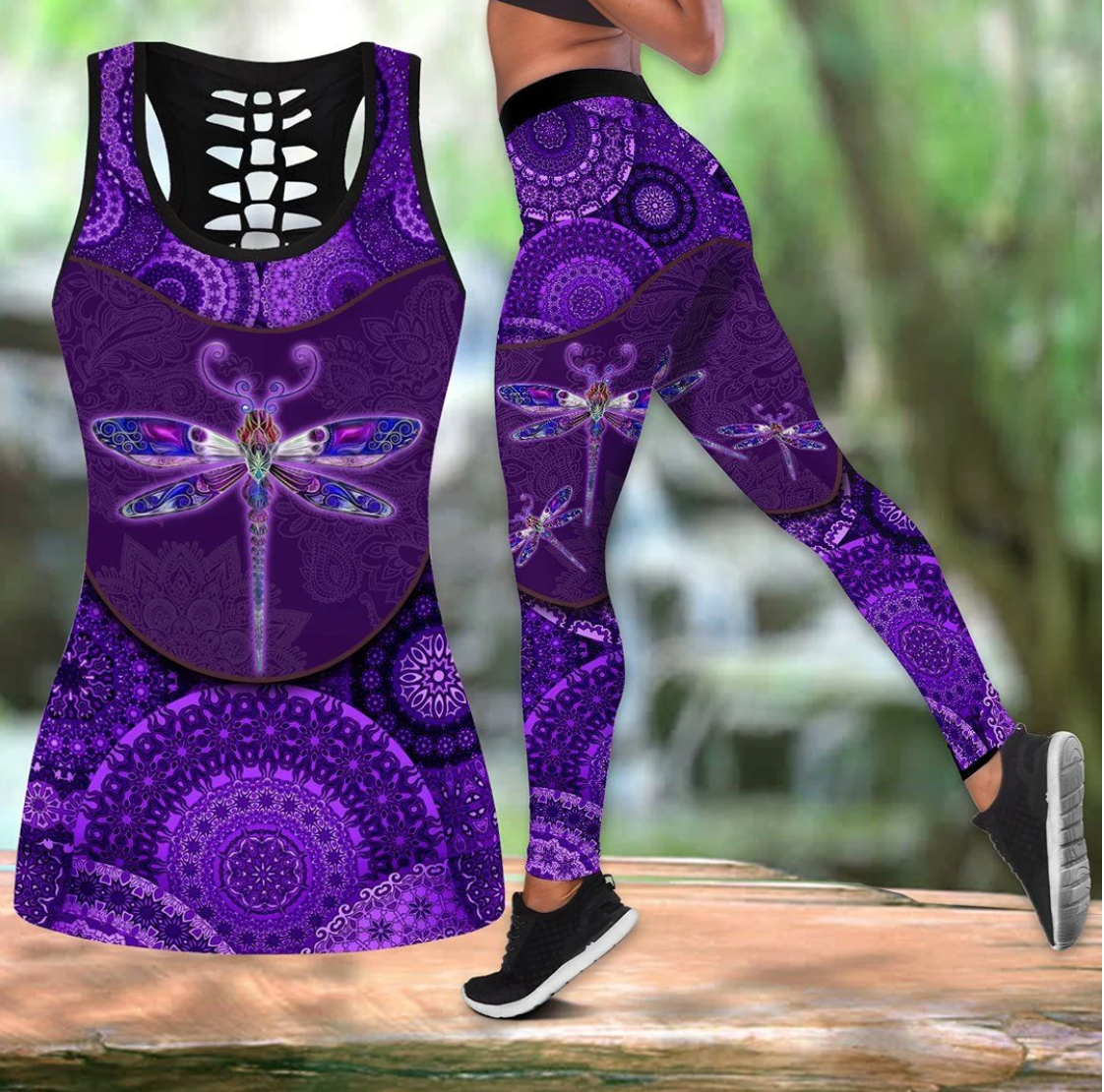 Dragonfly Purple Legging Tanktop, Dragonfly Lover Legging Tanktop