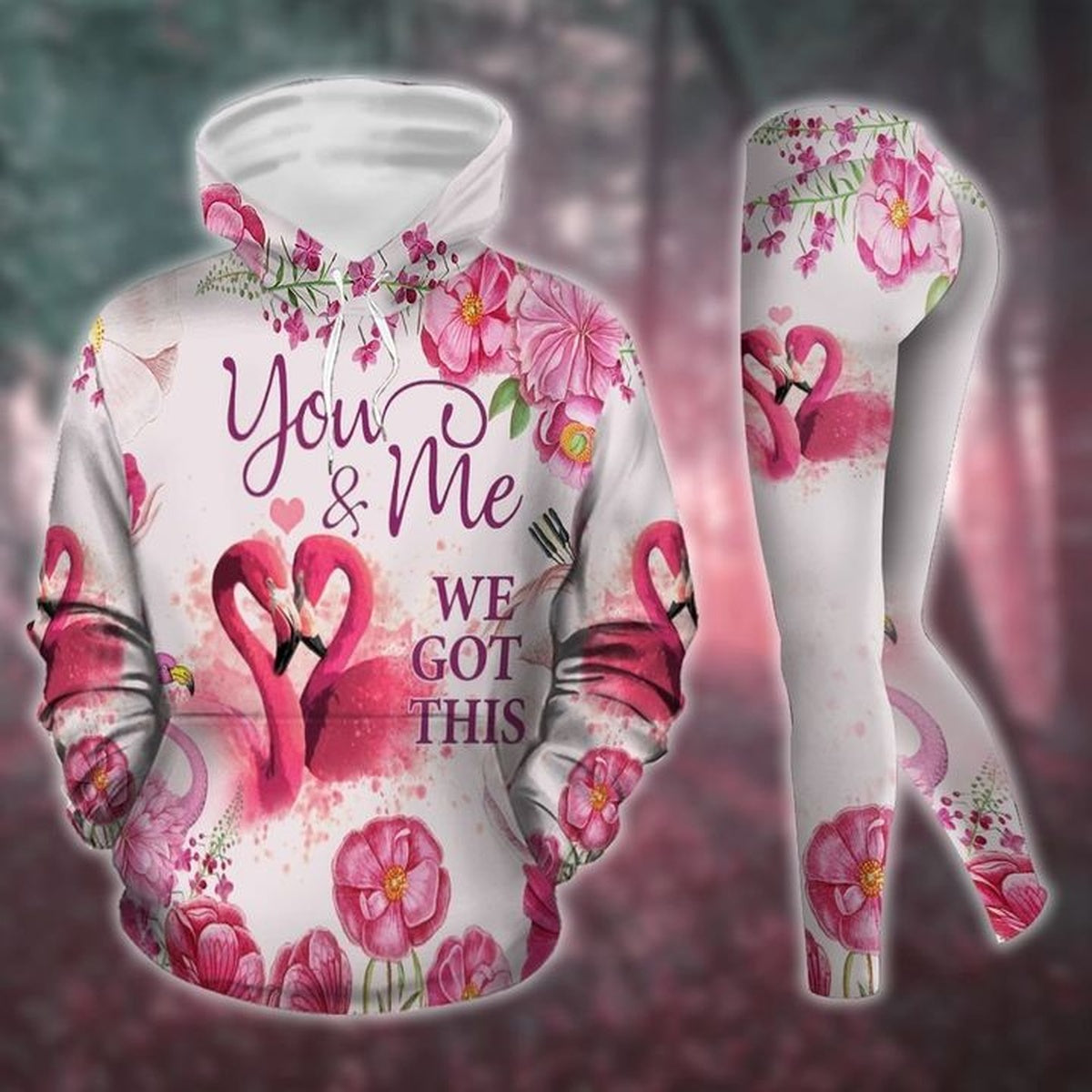 Flamingo Love Couple  Legging Hoodie , Flamingo Legging Hoodie