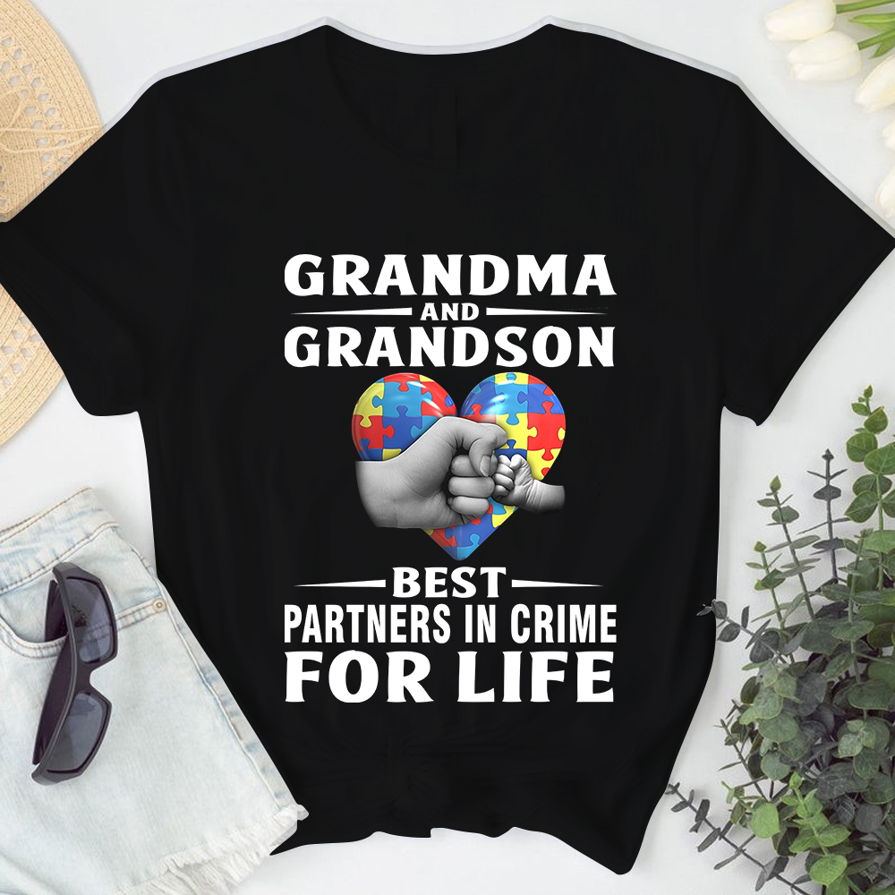 Grandma And Grandson Best Partners In Crime For Life Autism Tshirt