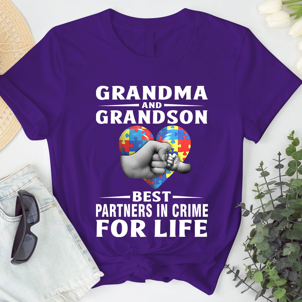 Grandma And Grandson Best Partners In Crime For Life Autism Tshirt