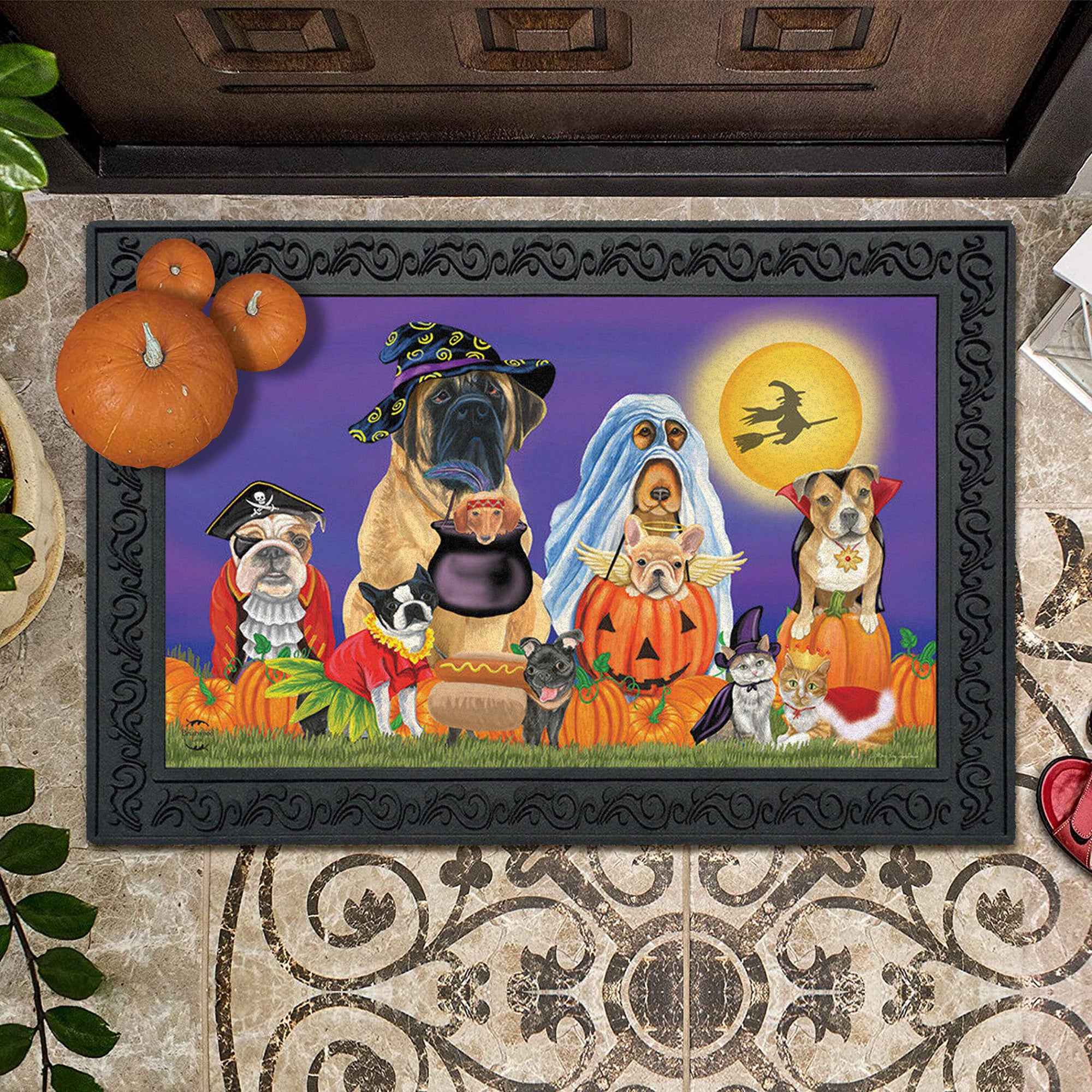 Trick Or Treat Dogs Jack O’Lantern Halloween Doormat 30″x18″