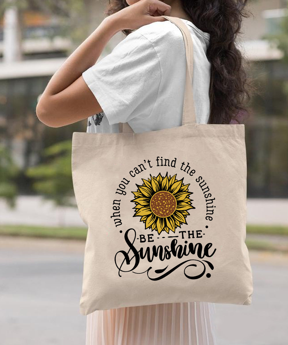Hippie Canvas Tote Bag Natural Color 15″x15″ – Be The Sunshine With Sunflowers