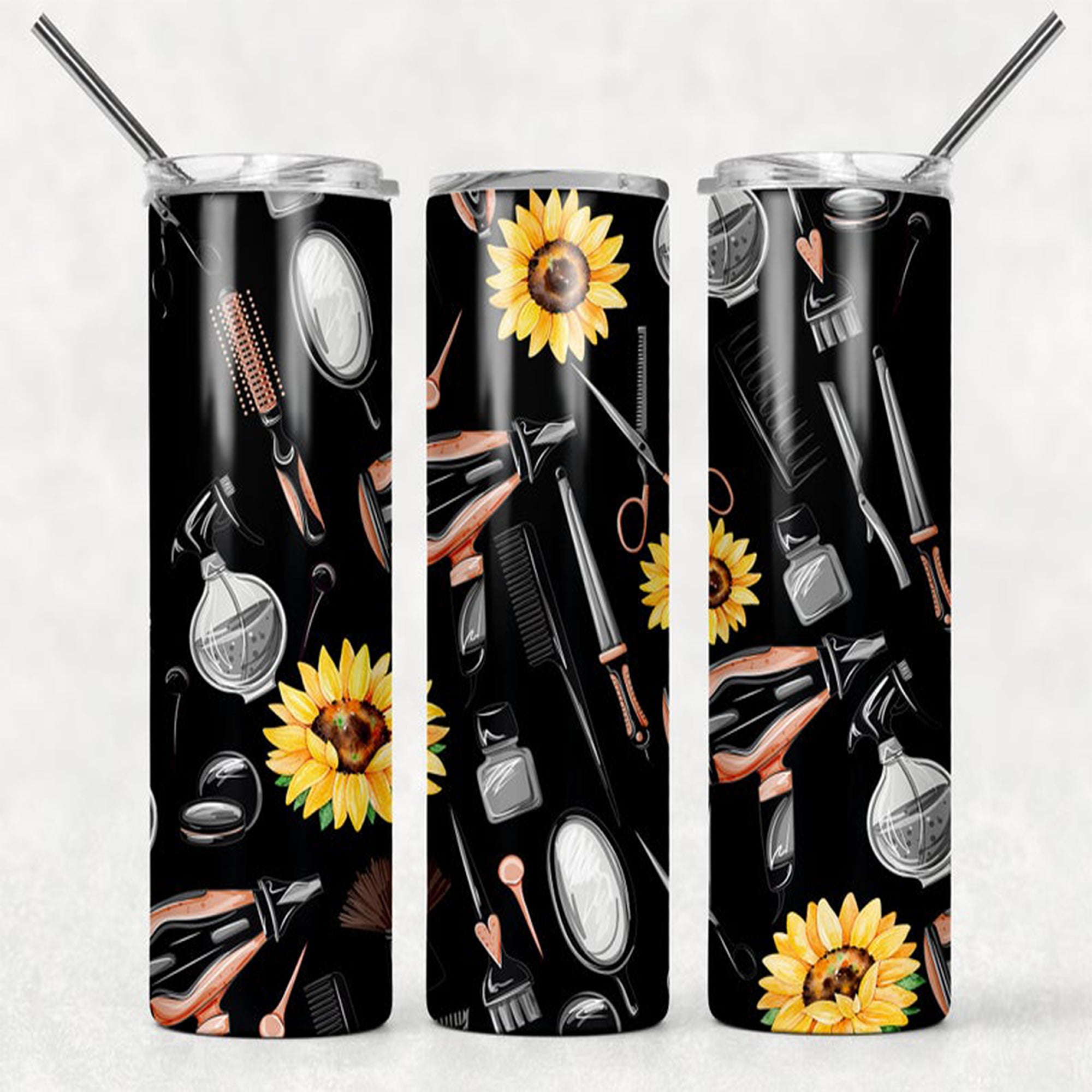 Hair Styling Tools With Sunflowers Skinny Tumbler