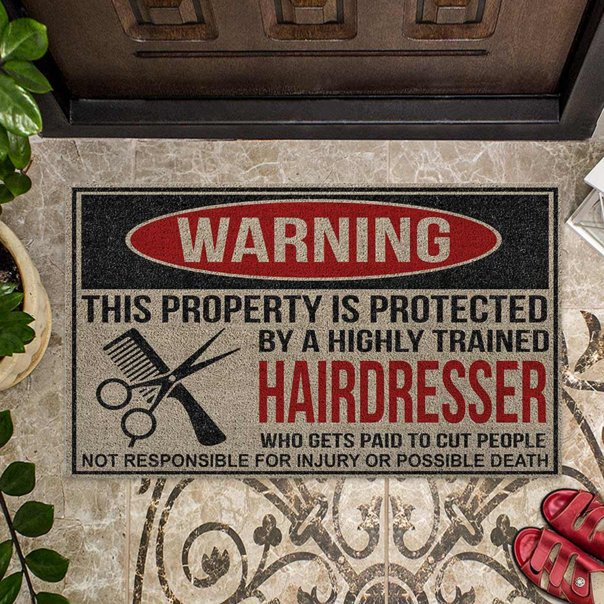 Hairstylist Doormat 30″x18″ This Property Is Protected By A Highly Trained Hairdresser