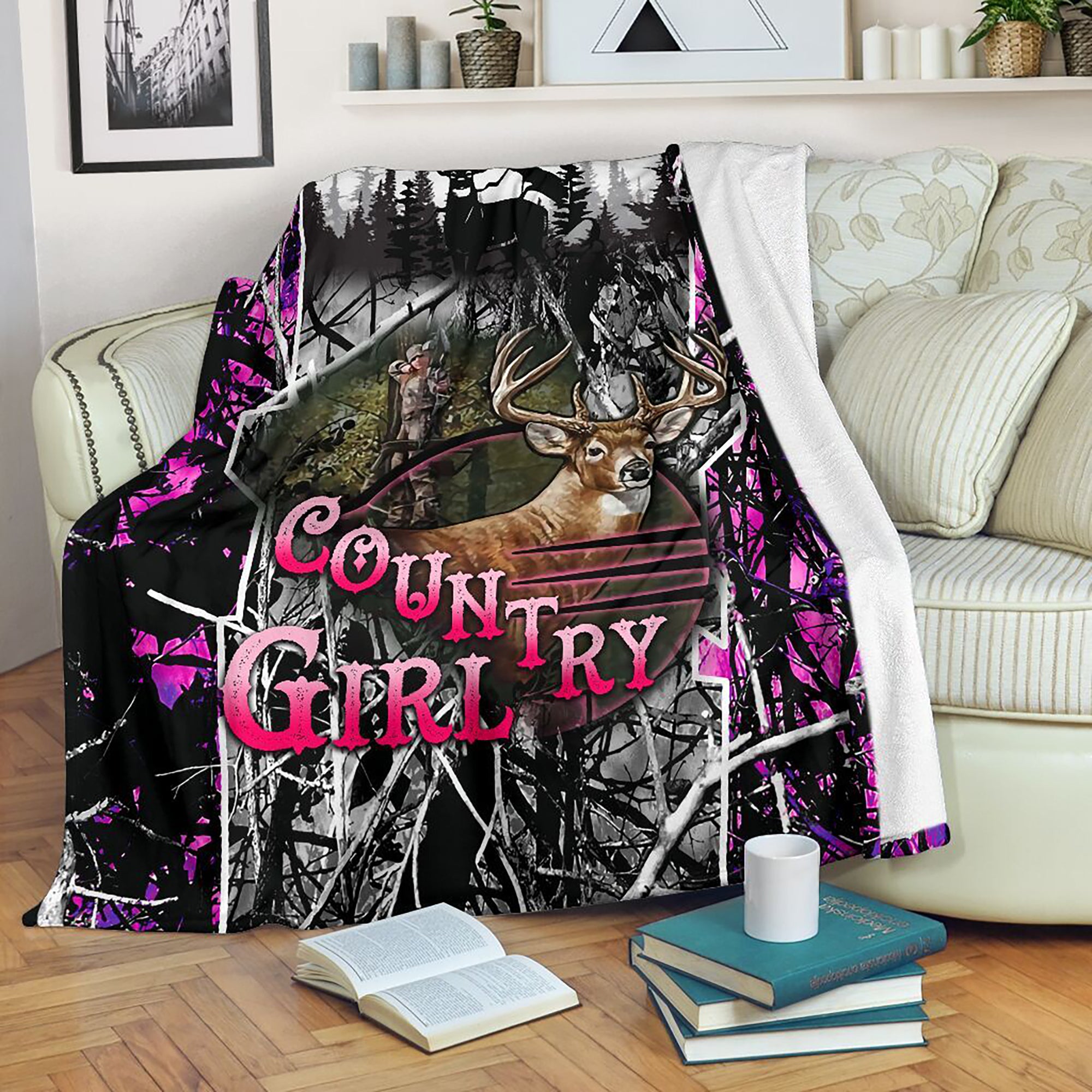 Country Girl Camo Hunting Fleece Blanket, Sherpa Blanket