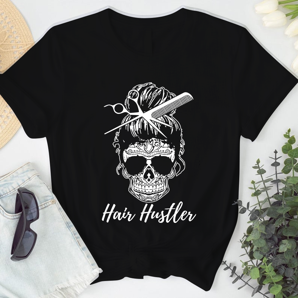 Hair Hustler Skull Hairstylist Tshirt