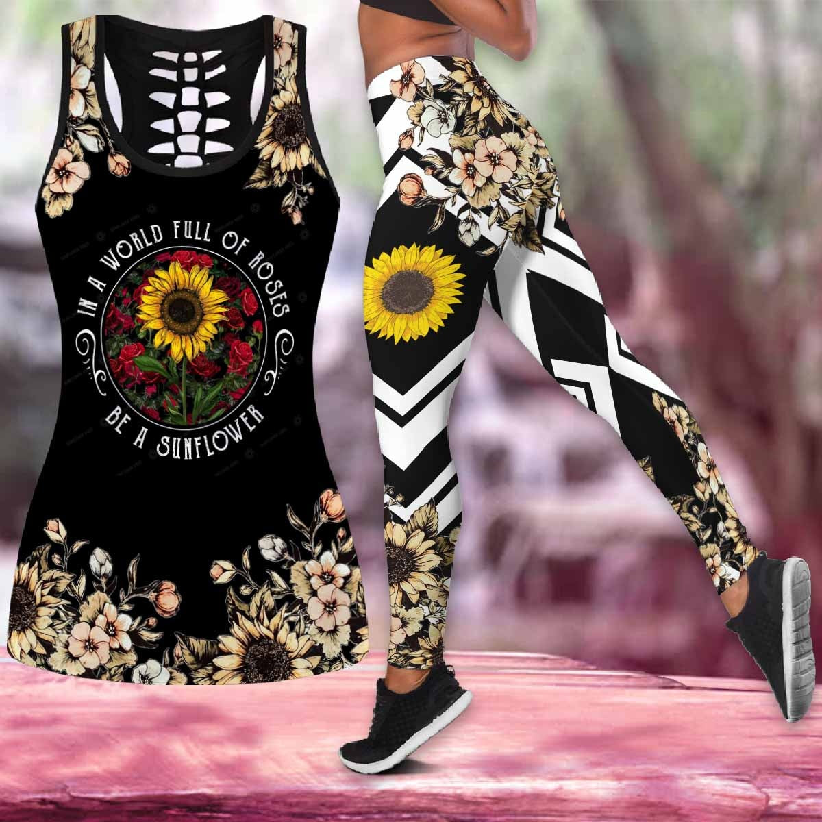 In A World Full Of Roses Be A Sunflower Legging Tanktop, Sunflower Lover Legging Tanktop