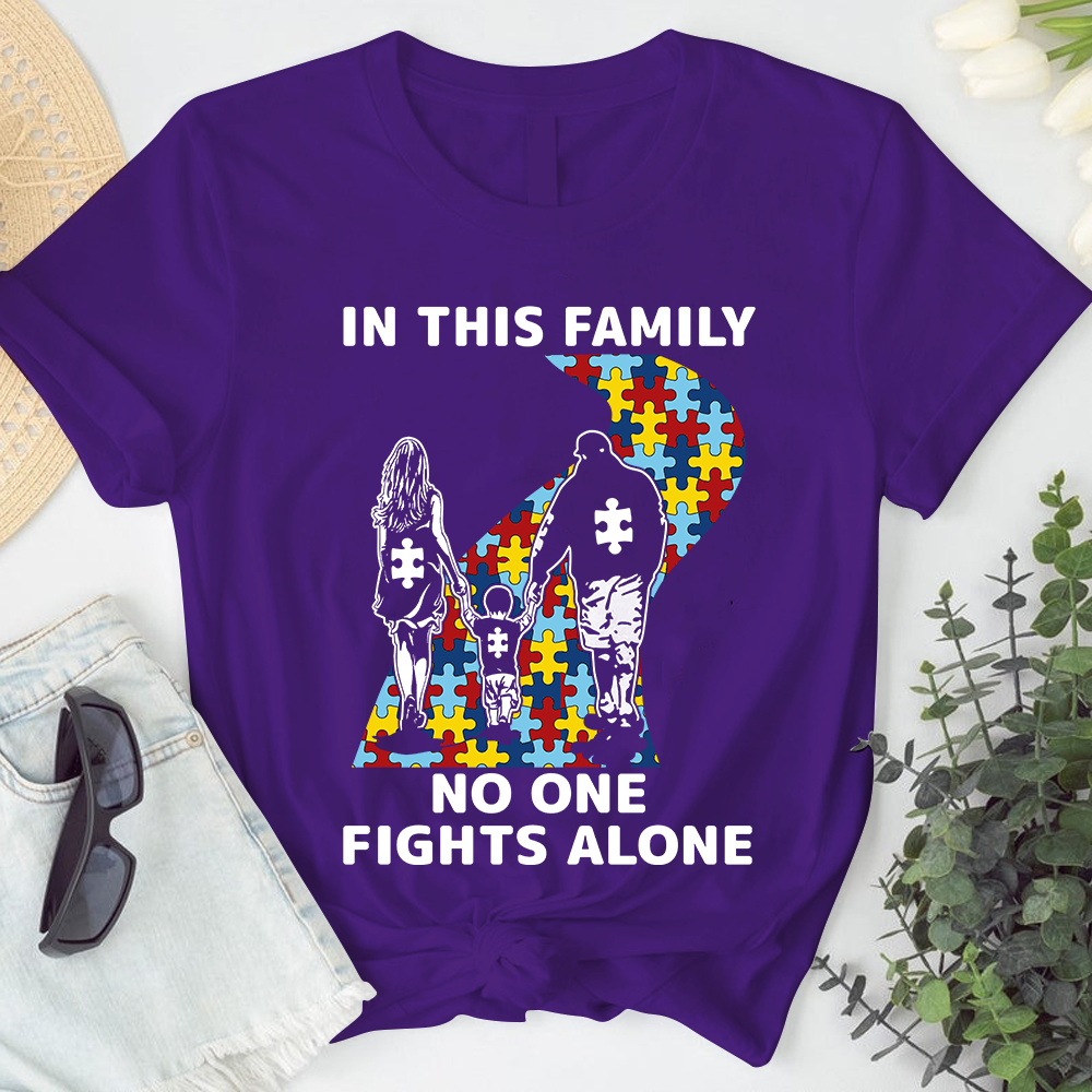In This Family No One Fights Alone Autism Tshirt
