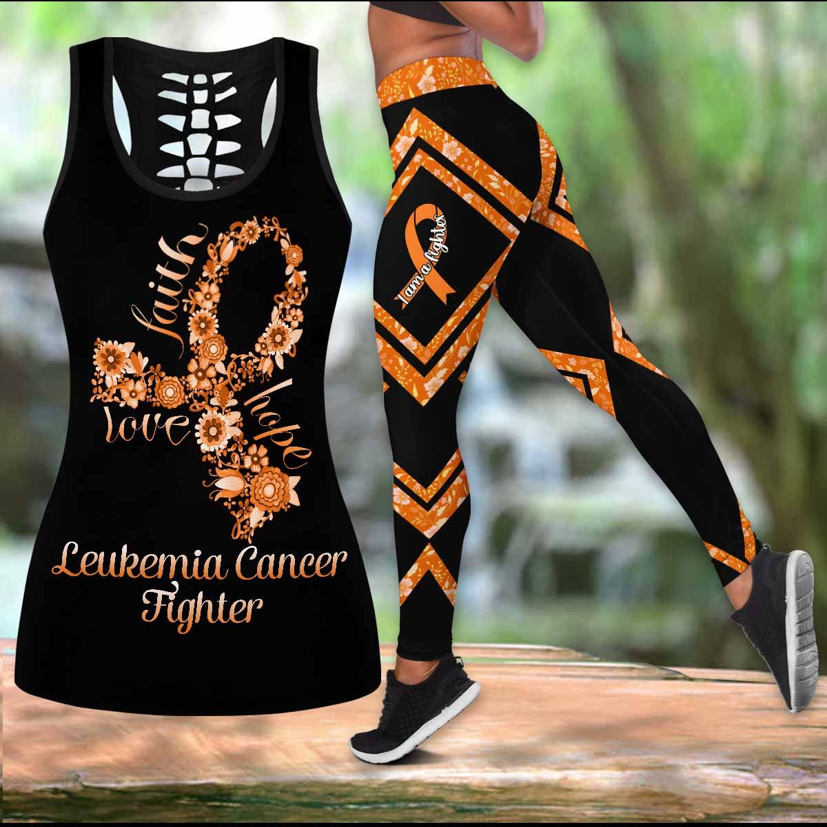 Leukemia Cancer Fighter Faith Hope Love Legging Tanktop, Leukemia Cancer Legging Tanktop