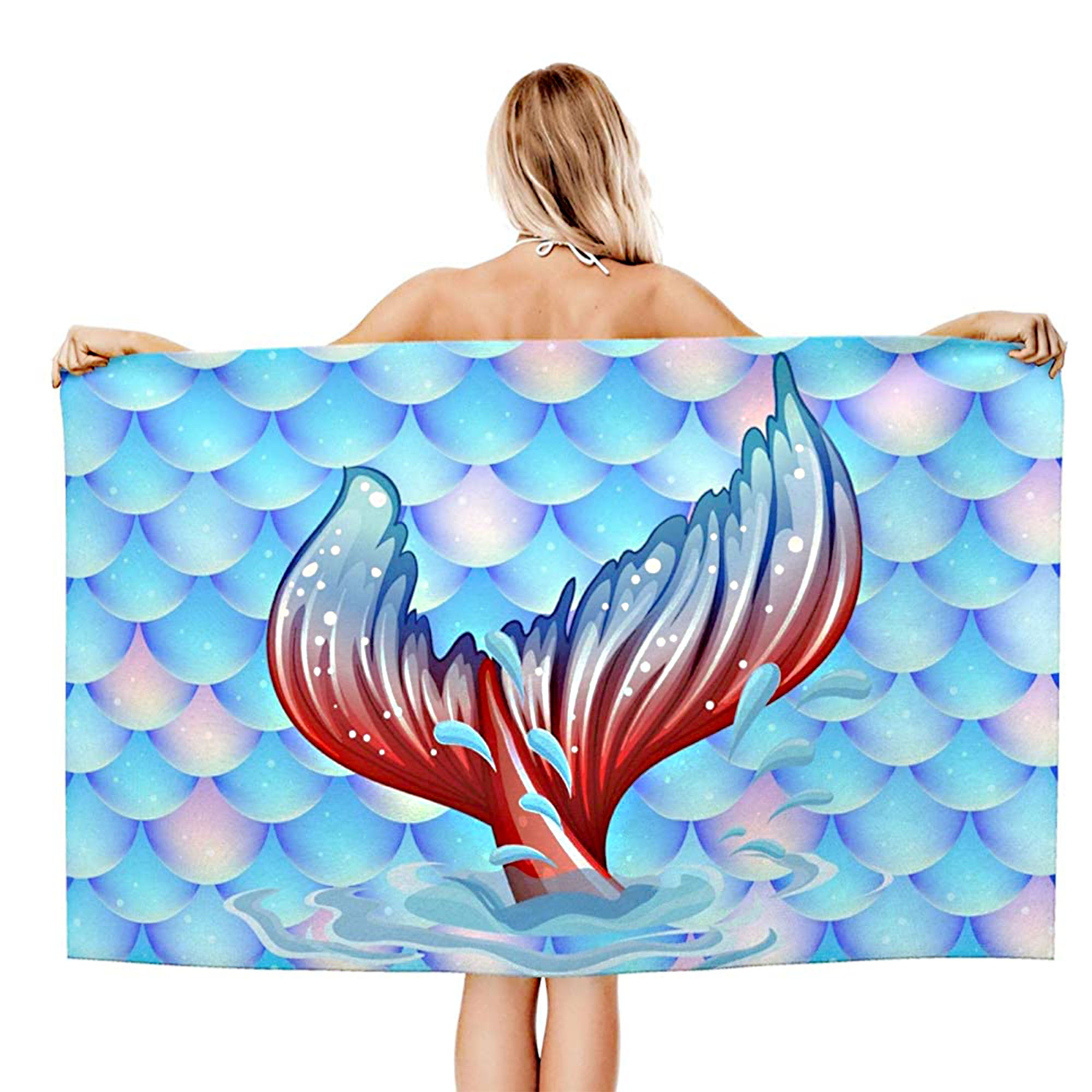 Mermaid Tail Beach Towel Quick Dry, Polyester Beach Towel