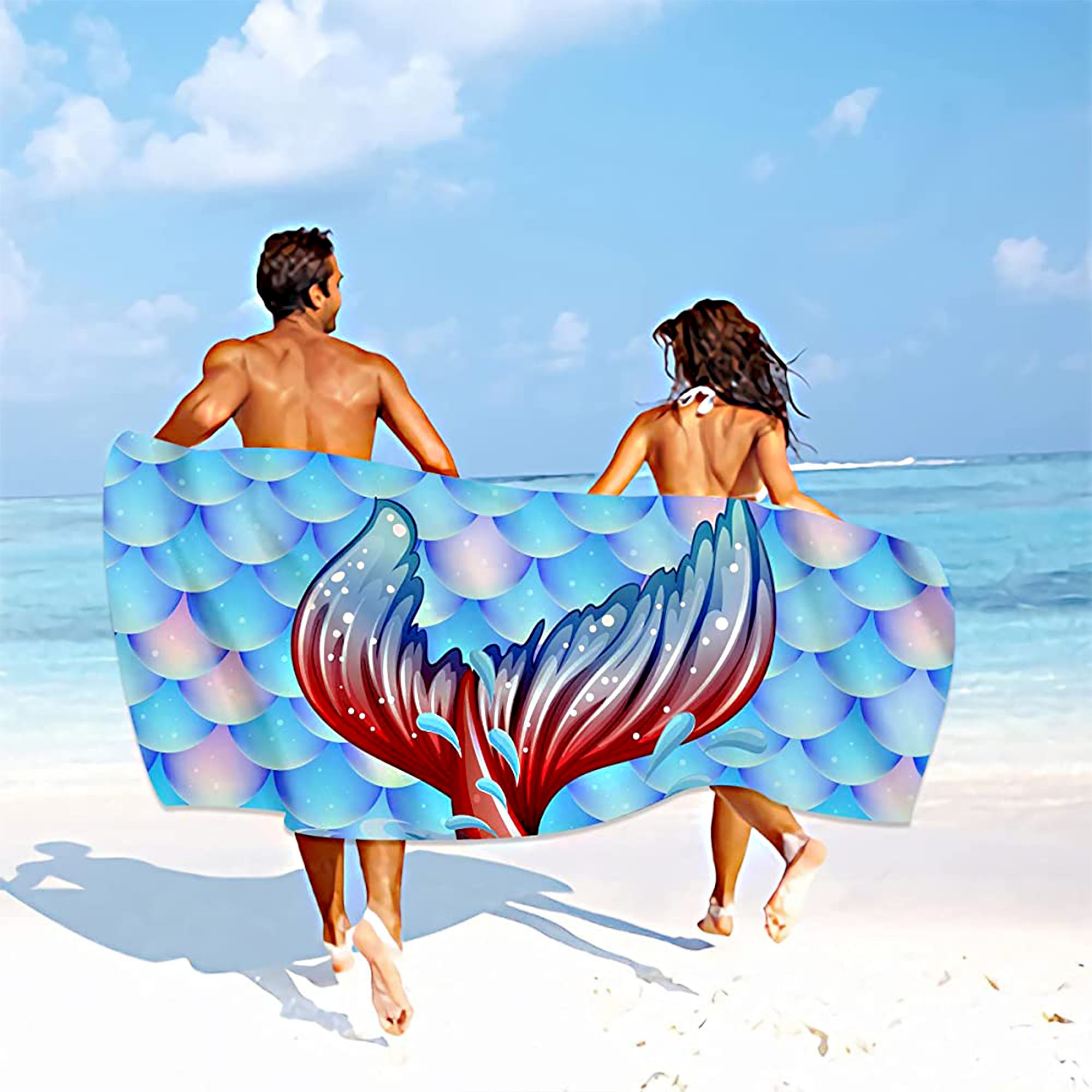 Mermaid Tail Beach Towel Quick Dry, Polyester Beach Towel