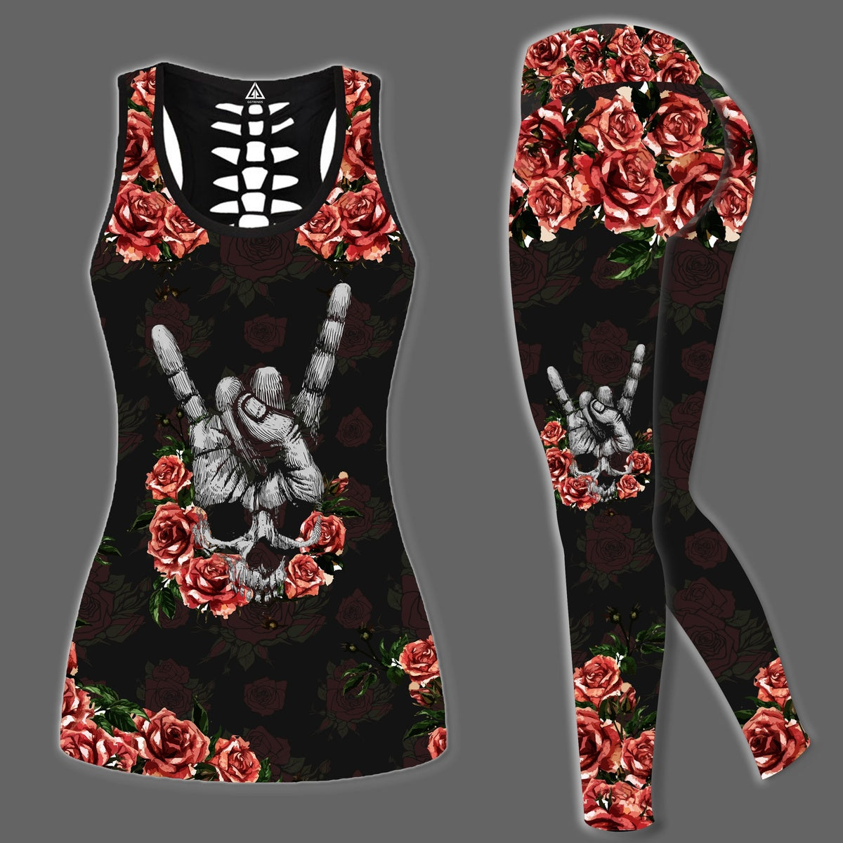 Skull Tattoo Rose Legging Tanktop, Skull Legging Tanktop