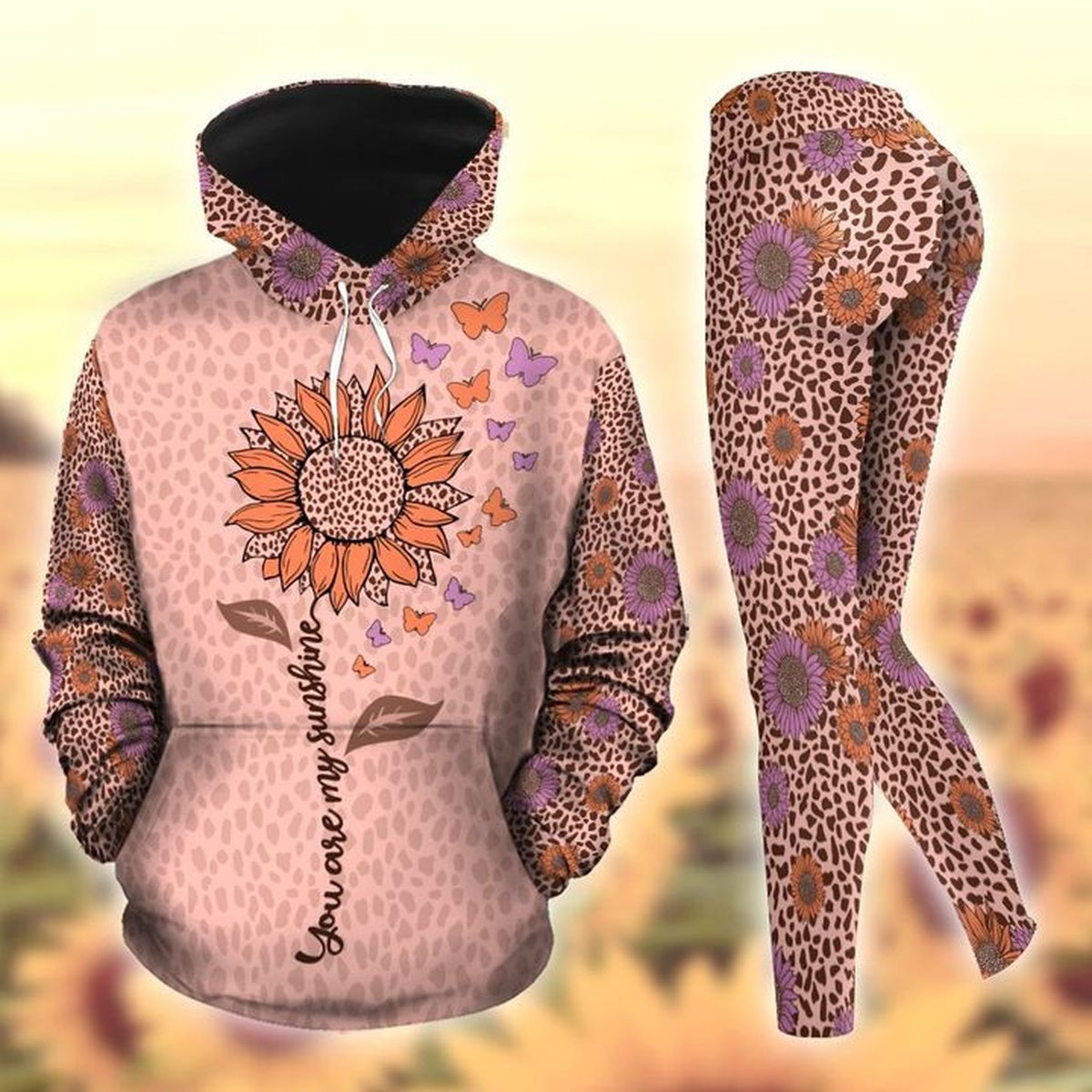 Sunflower You Are My Sunshine Leopard Vintage Legging Hoodie , Sunflower Legging Hoodie