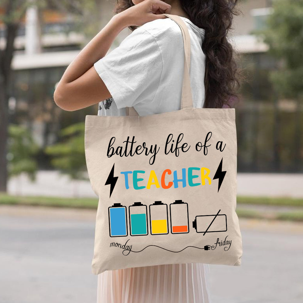 Teacher Canvas Tote Bag – Battery Life Of A Teacher