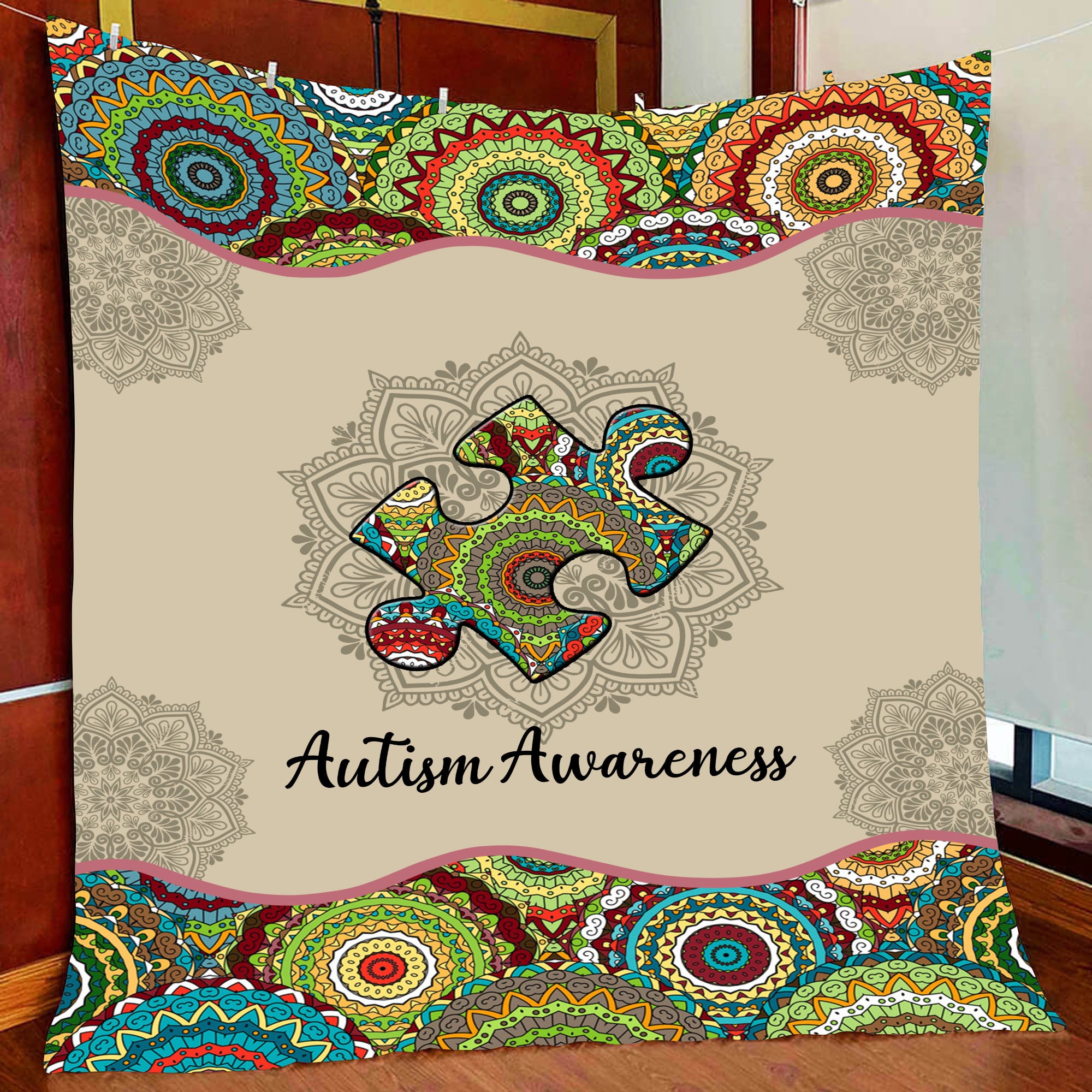 Autism Mandala Colorful Autism Awareness Fleece Blanket, Sherpa Blanket