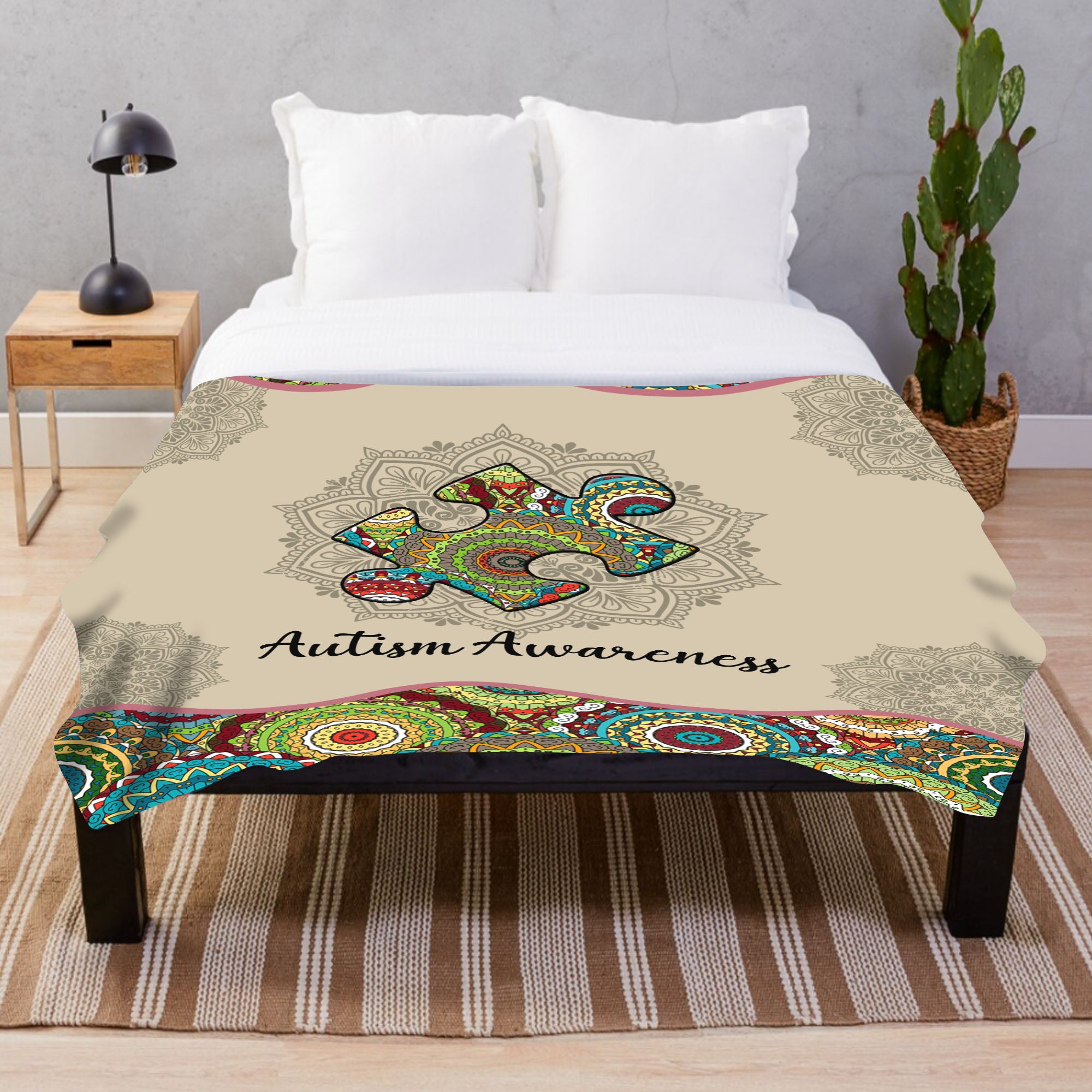 Autism Mandala Colorful Autism Awareness Fleece Blanket, Sherpa Blanket