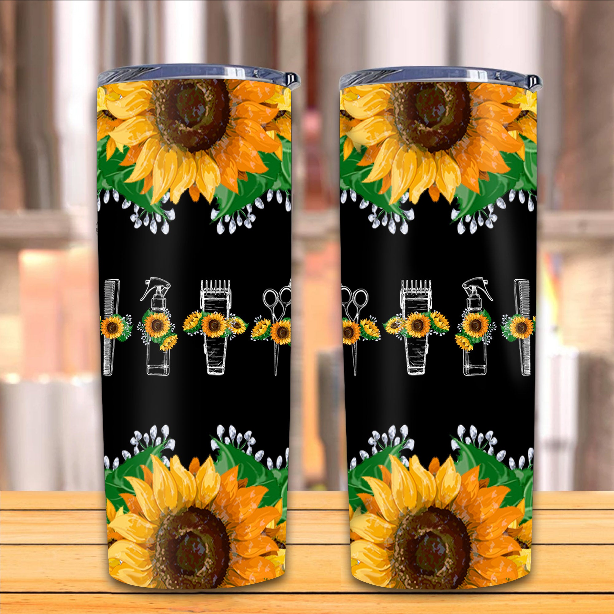 Hairdresser Tools With Sunflower Hairstylist Skinny Tumbler