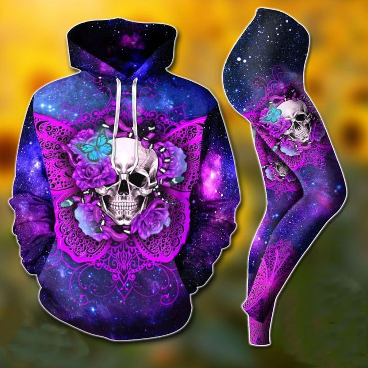 Unique Skull Butterfly Neon Legging Hoodie ,Skull Legging Hoodie