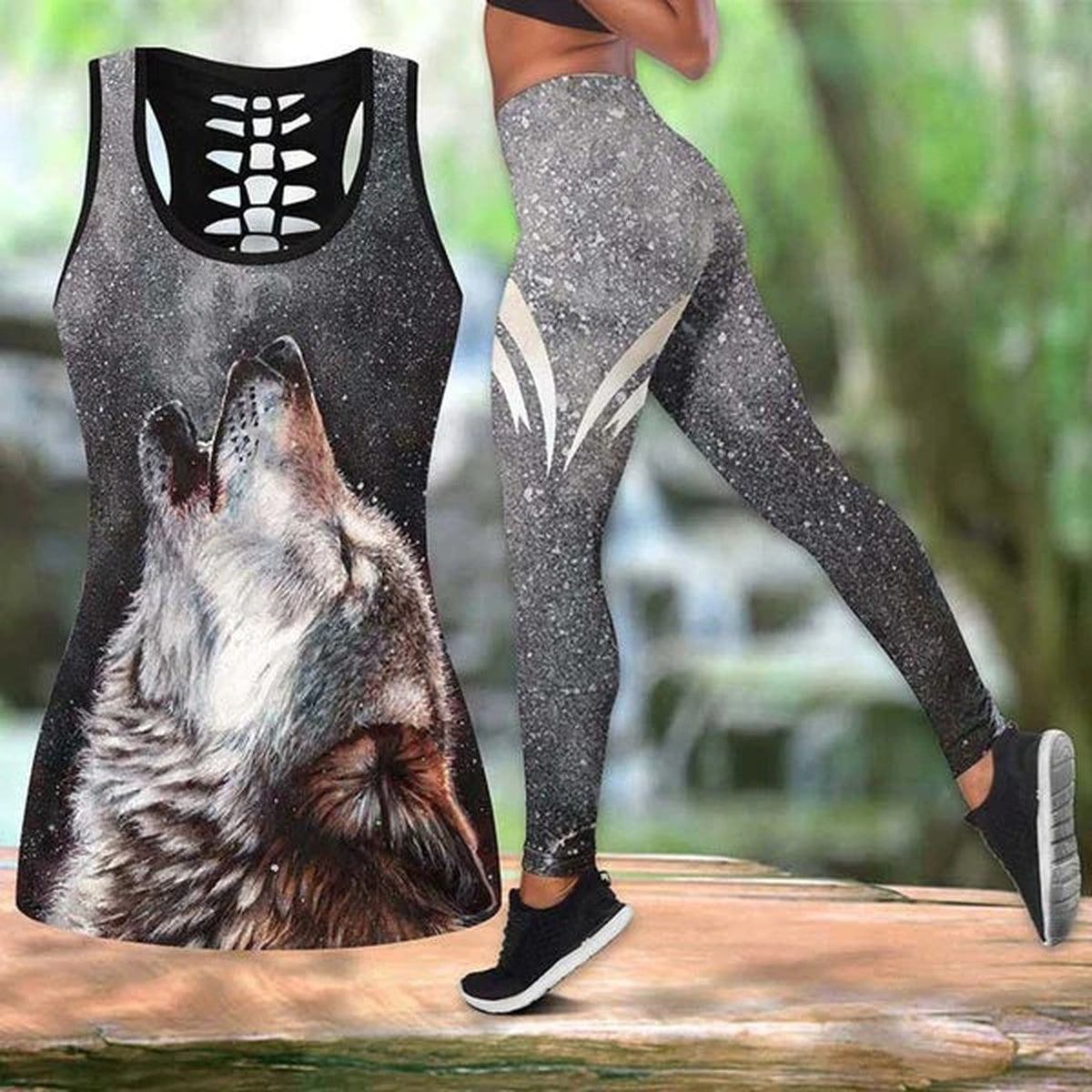 Wolf Gray Legging Tanktop, Wolf Lover Legging Tanktop