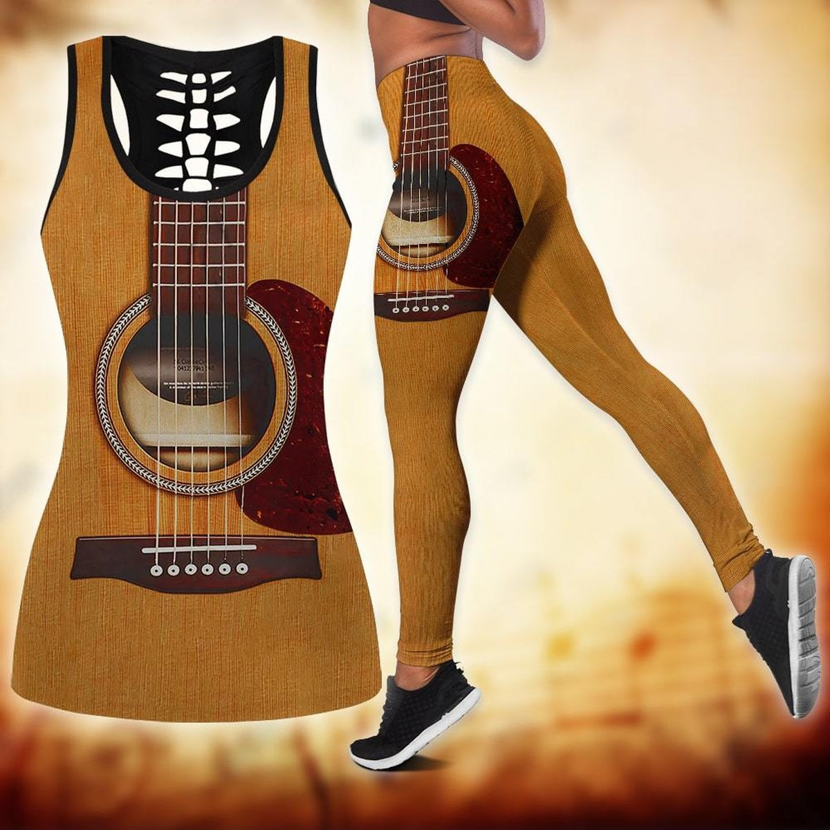 Wooden Guitar Legging Tanktop, Guitar Lover Legging Tanktop