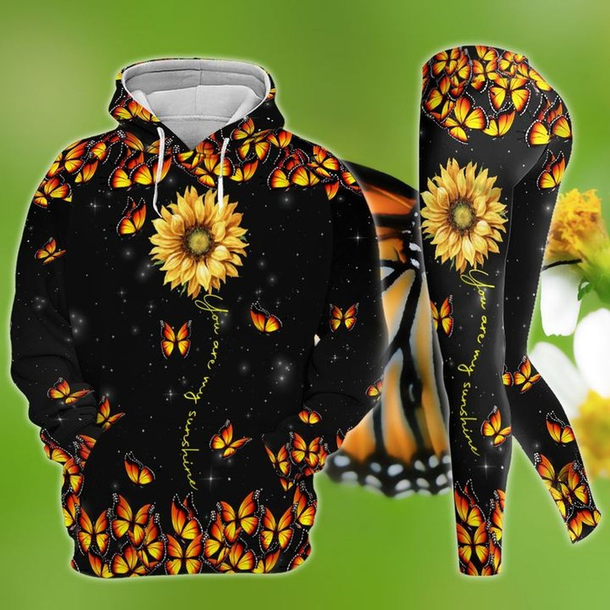 You Are My Sunshine Butterfly Sunflower Legging Hoodie , Butterfly Legging Hoodie
