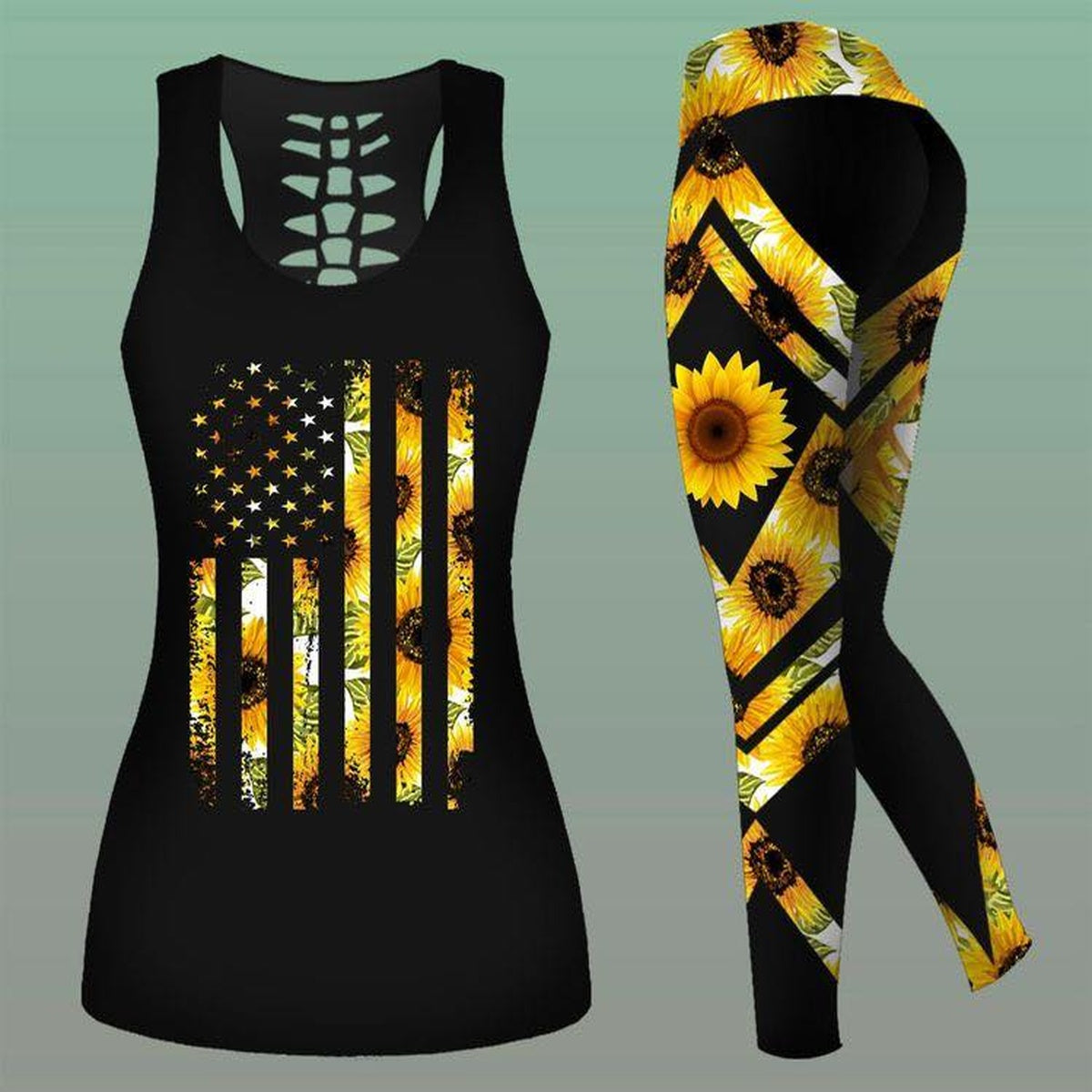 Sunflower Flag Hippie Legging Tanktop, Sunflower Lover Legging Tanktop