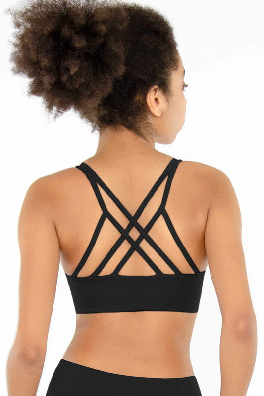 SALE! Black Kelly Strappy Long Line Padded Sports Bra - Women