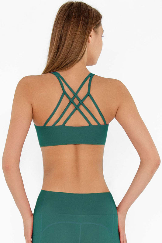 Emerald Green Kelly Strappy Open-Back Padded Sports Bra - Women