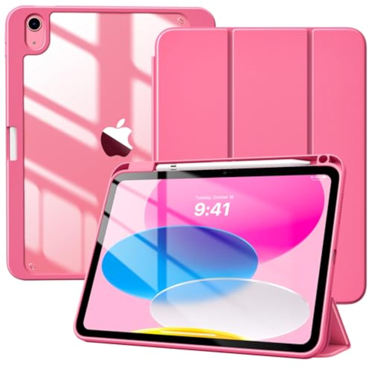 Case For (A16) 11Th Generation 11 Inch 2025, 10Th Generation Case 10.9 Inch 2022 With Pencil Holder,Slim Protective Cover With Clear Back Shell,Auto Wake/Sleep, Watermelon Pink