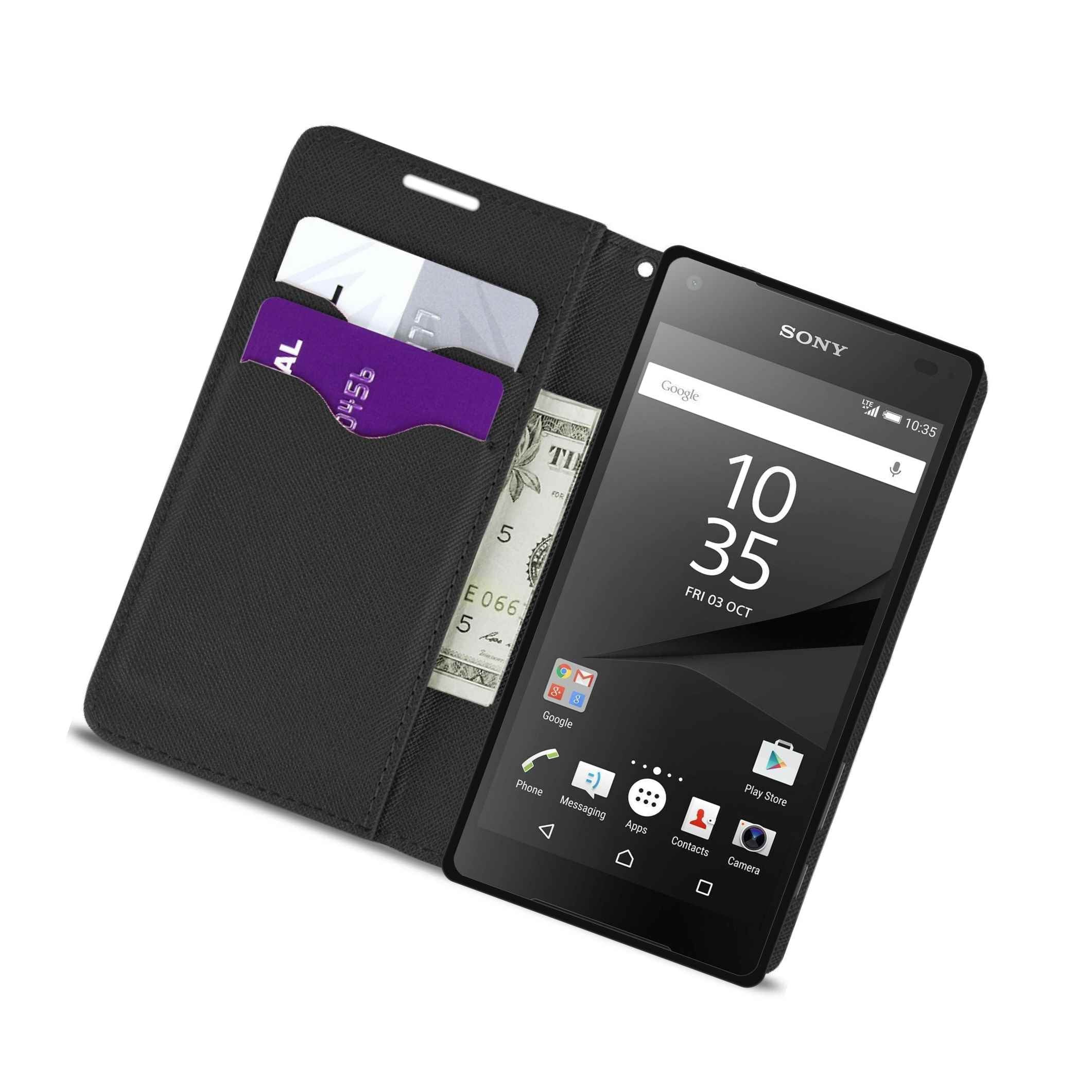 bekennen Concreet Identiteit for Sony Xperia Z5 Compact Wallet Case - Black Carbon Fiber Design Fol –  Globaleparts