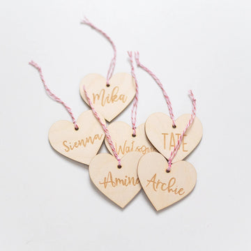 Acrylic Heart Tag with Engraved Name – Script and Grain