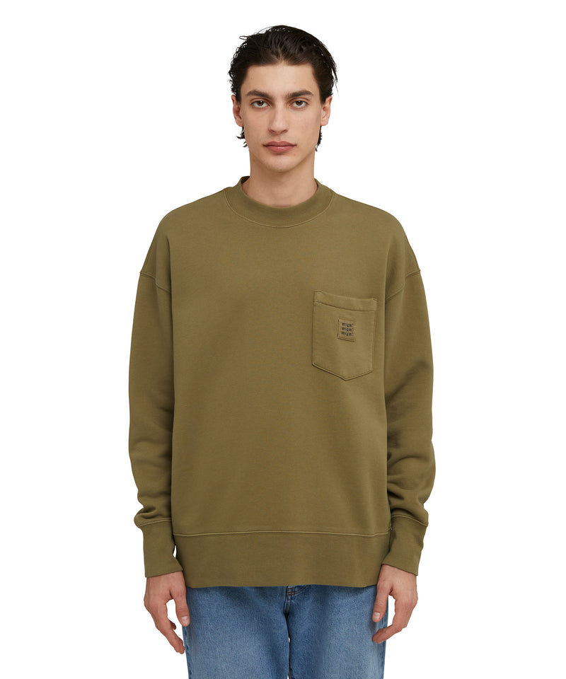 Solid color cotton crewneck sweatshirt with pocket