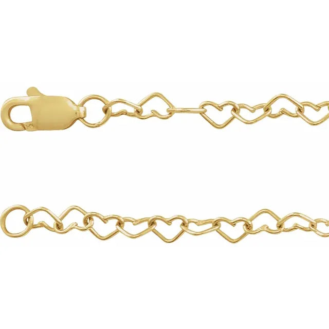 14K Yellow Gold 3.2mm Heart 9" Chain Anklet
