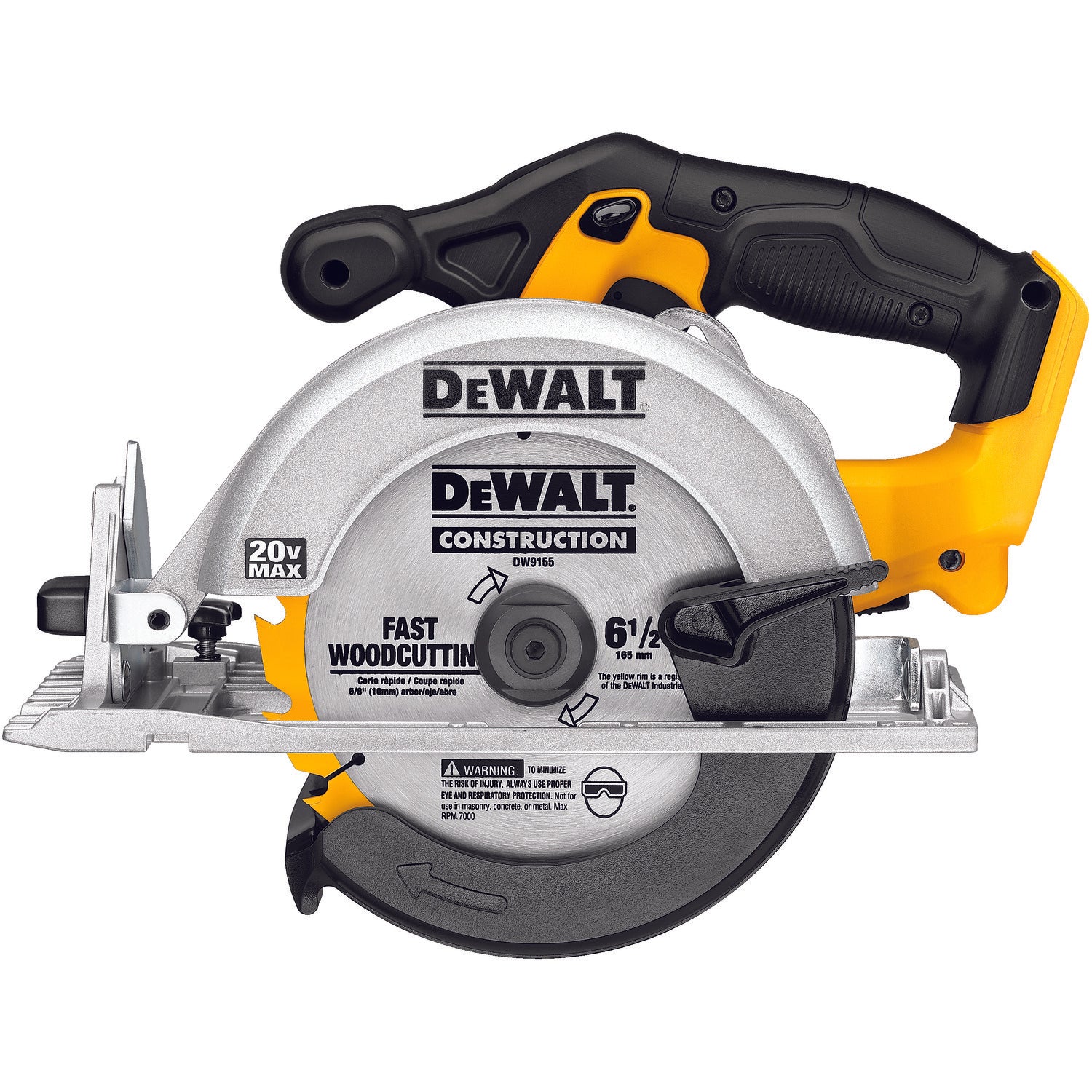 DeWALT DCS391B Cordless Circular Saw, 6-1/2 in Dia Blade, 5/8 in Arbor/Shank, 20 VDC, 1-5/8 in at 45 deg, 2-1/4 in at 90 deg D Cutting, Lithium-Ion Battery, Left Blade Side