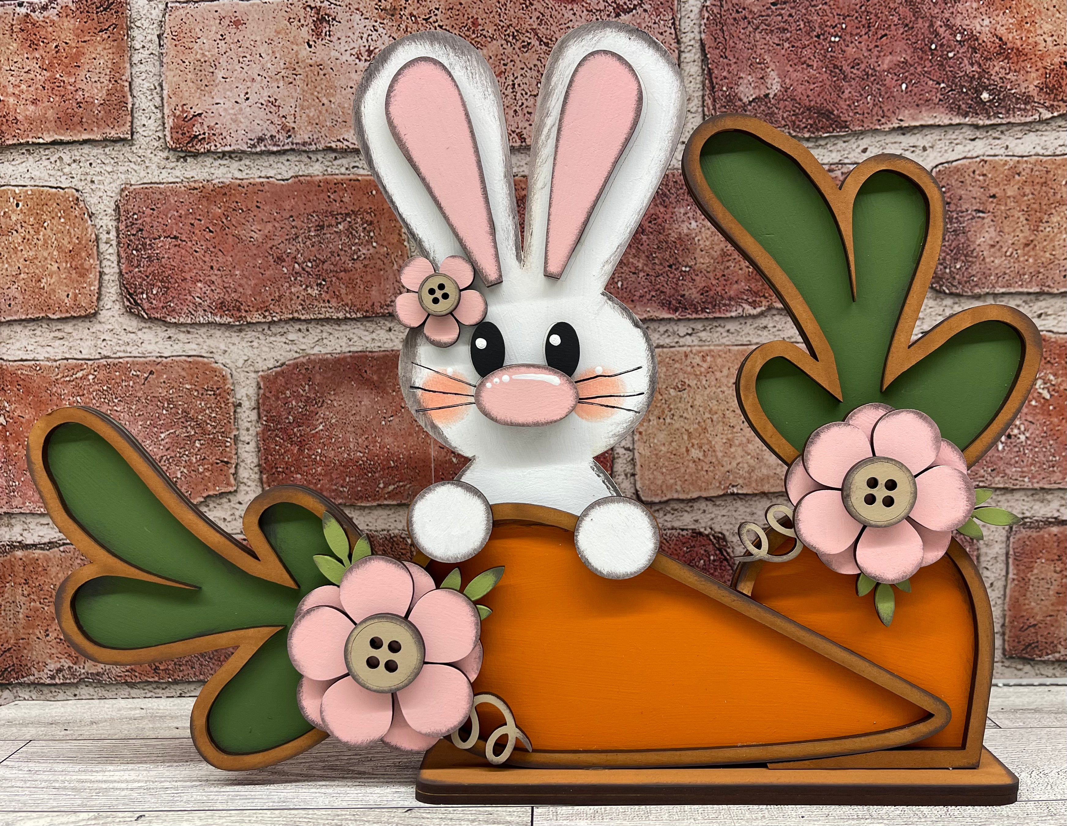 Easter Bunny with Carrots Stander unpainted wood cutouts - ready for you to paint