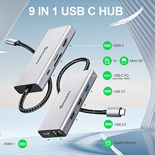 USB C Docking Station Dual Monitor, 9 in 1 Laptop Docking – Minisopuru