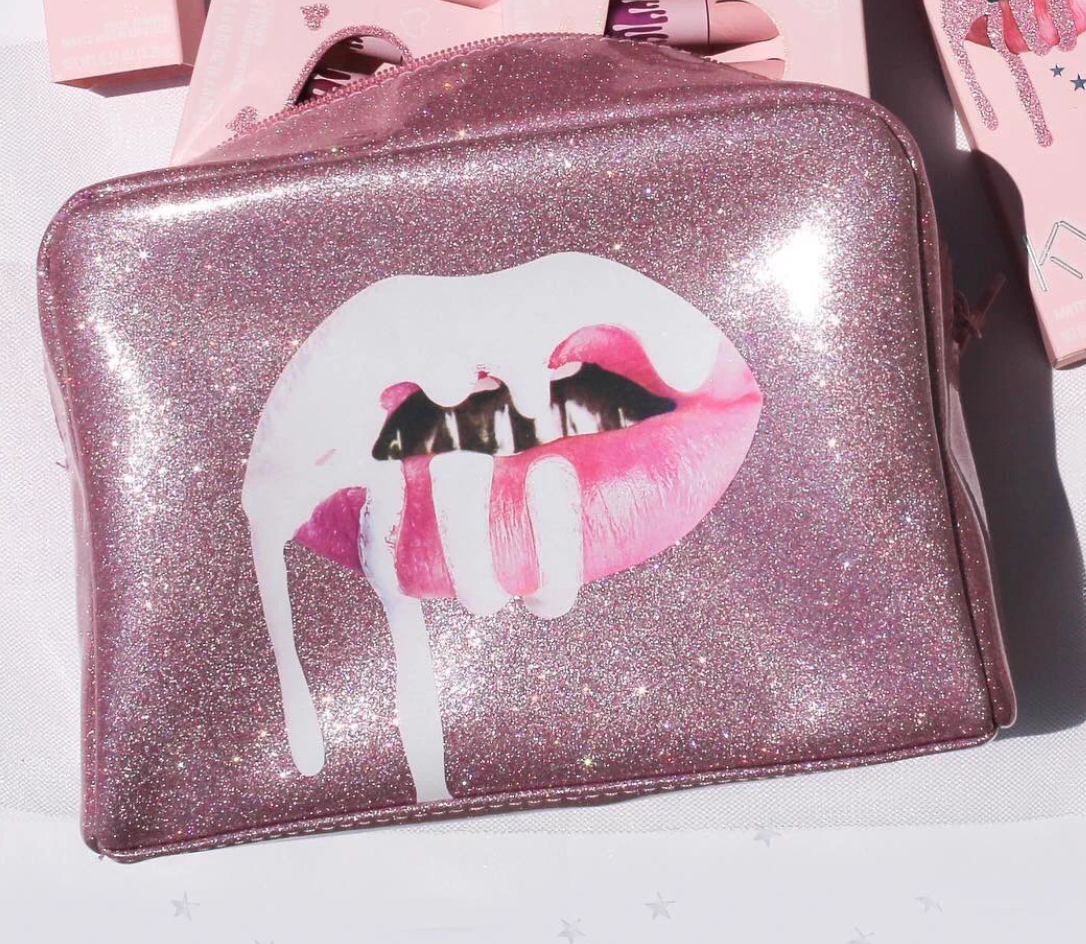 Product image for Kylie Cosmetics Pink shimmer makeup bag