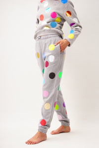 Grey tracksuit printed with colorful polka Dots 