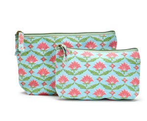 Two's Company Floral Pouch Set (Blue) - theplaidpalmtree-6768