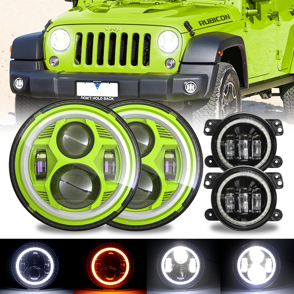 Jeep Wrangler Halo Headlights LED Fog Light Kit, Green