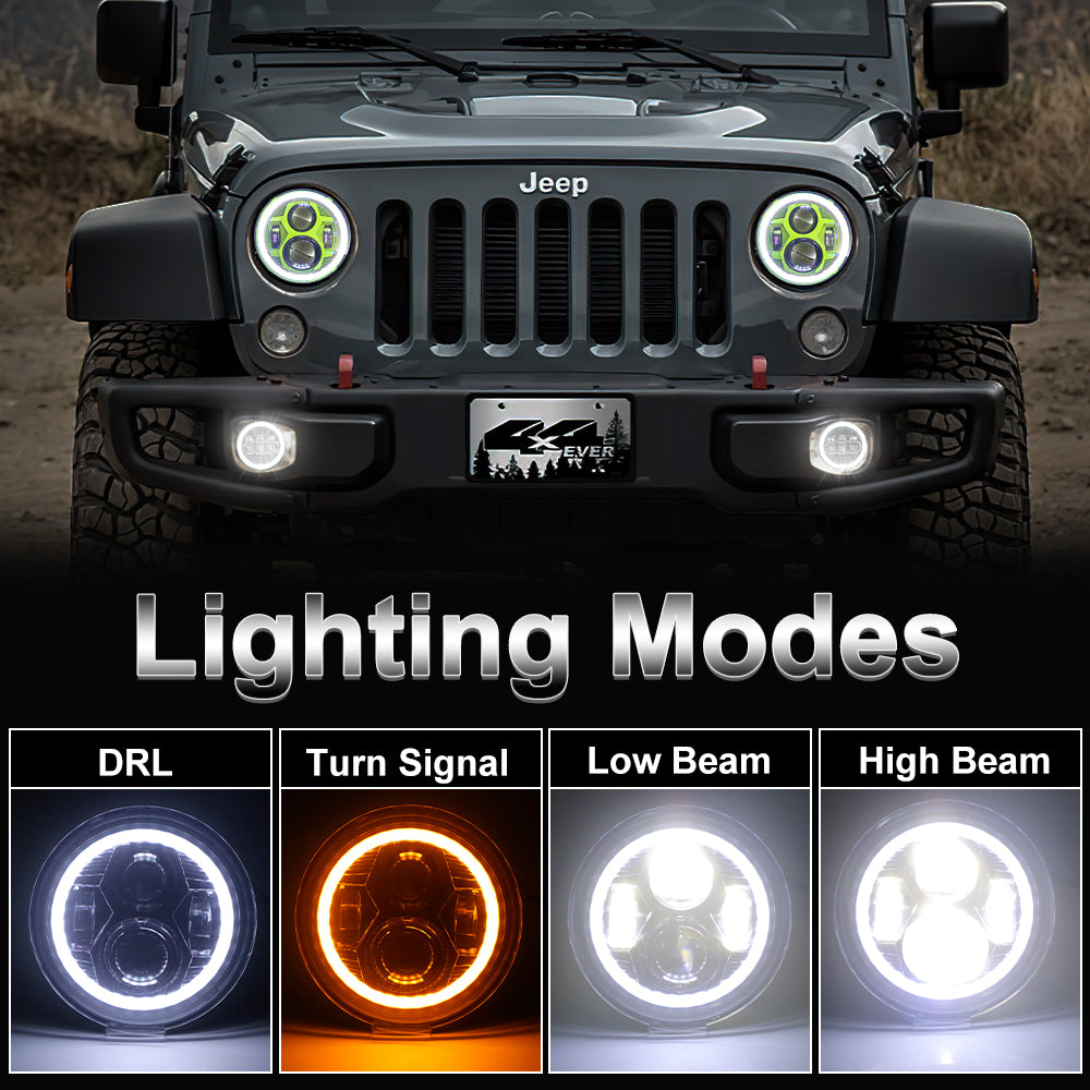 Jeep Wrangler Halo Headlights LED Fog Light Kit, Green