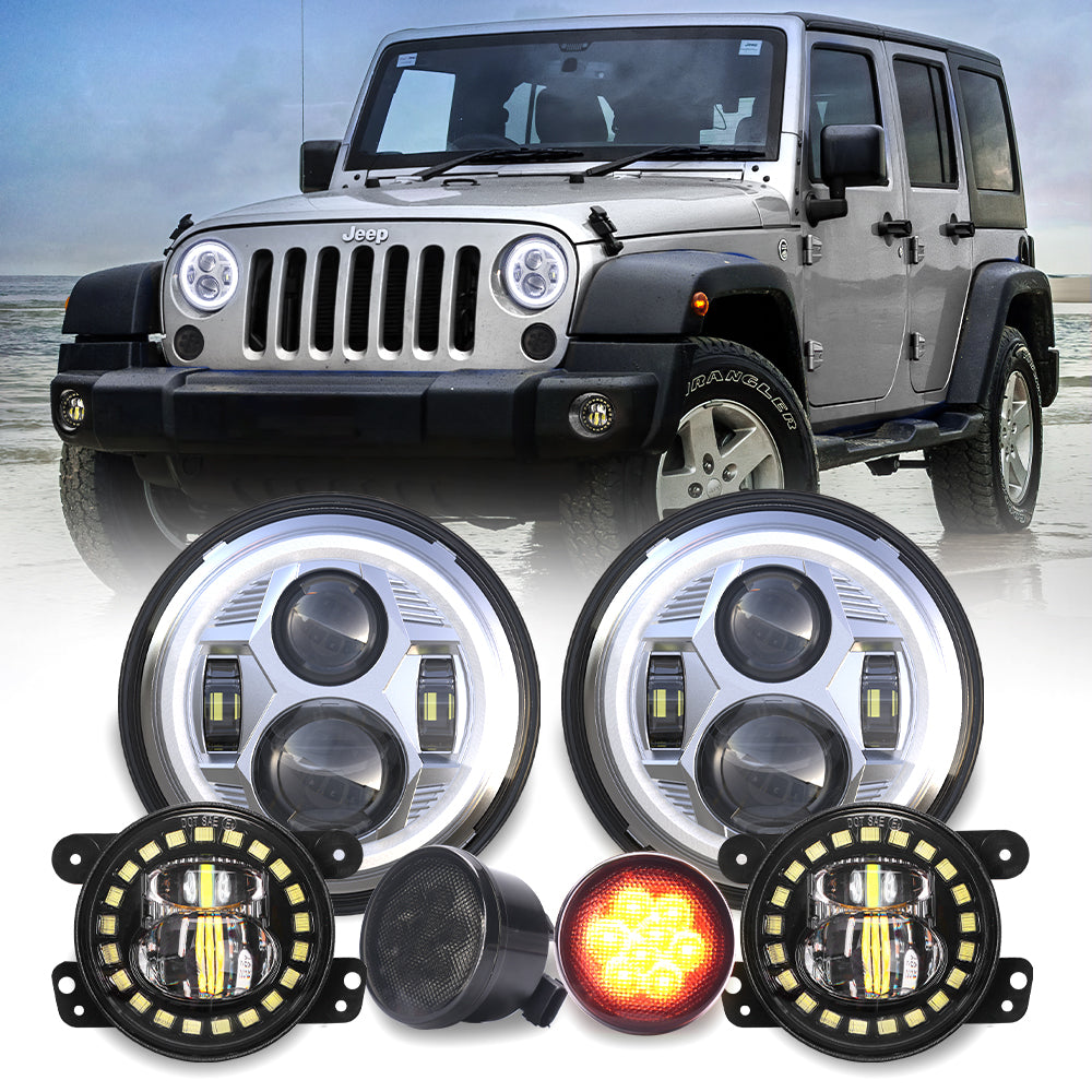 Jeep Wrangler JK JKU Headlight Fog Lamp Turn Signal kit, Silver
