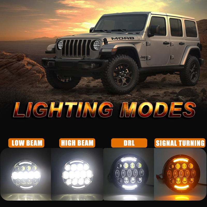 Jeep Wrangler LED Headlight 7 inch with DRL Amber Turn Signal