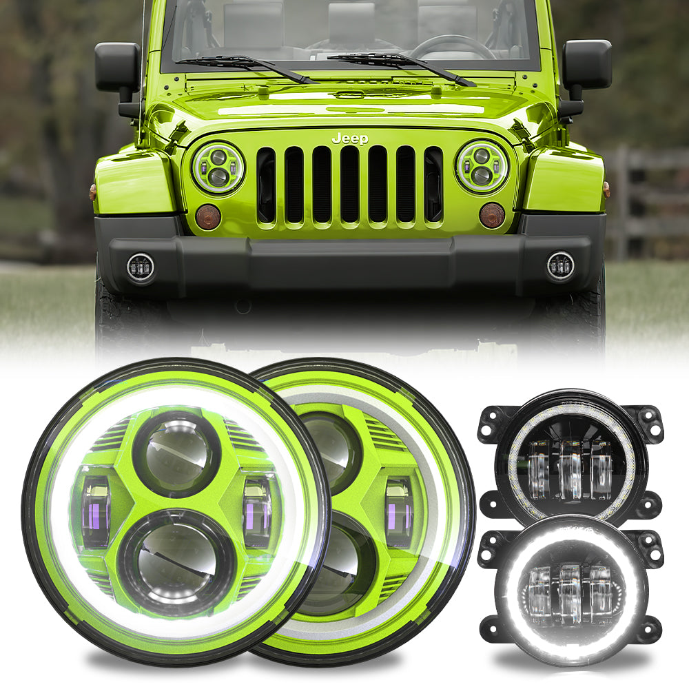 Jeep Wrangler Halo Headlights LED Fog Light Kit, Green