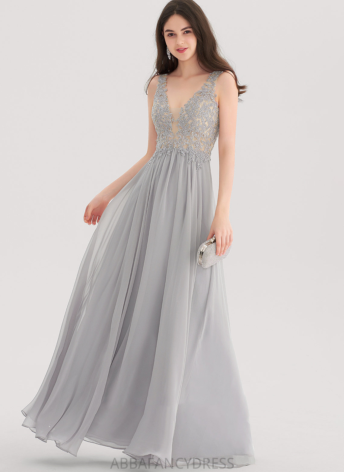 Lea V-neck Beading Sequins With Prom Dresses Floor-Length A-Line Chiffon