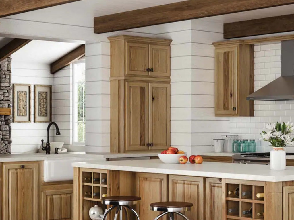 Rustic Hickory Cabinets with Shiplap in Kitchen