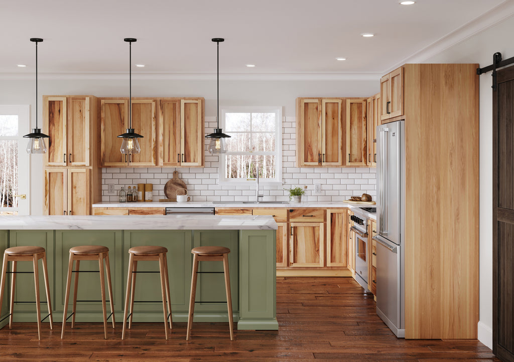 Rustic Hickory Cabinets with Sage Green Island