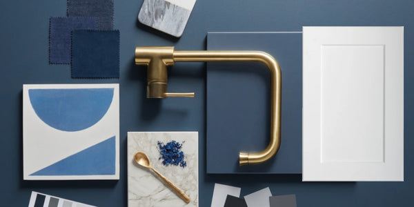 navy white gold kitchen mood board